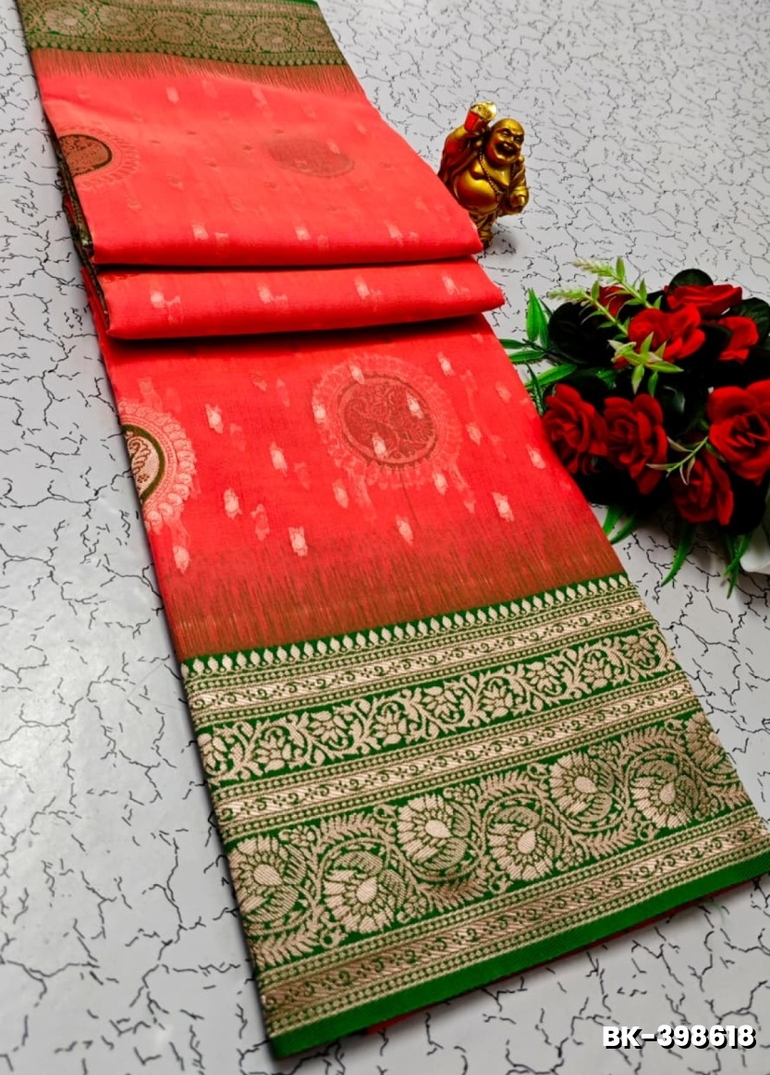 Banarasi with our banarasi cotton fabric — a beautiful fusion of classic artistry and breathable comfort wear saree - PEACH (2)