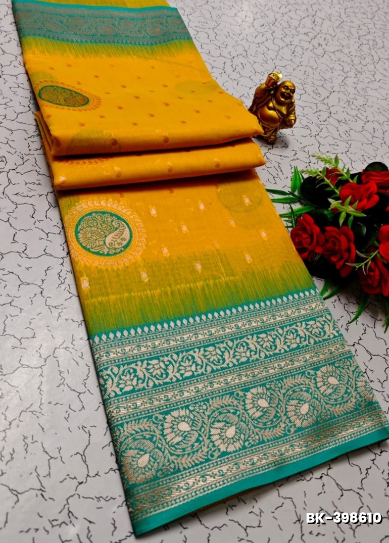 Banaras with our banarasi cotton fabric — a beautiful fusion of classic artistry and breathable comfort wear saree - YELLOW (2)
