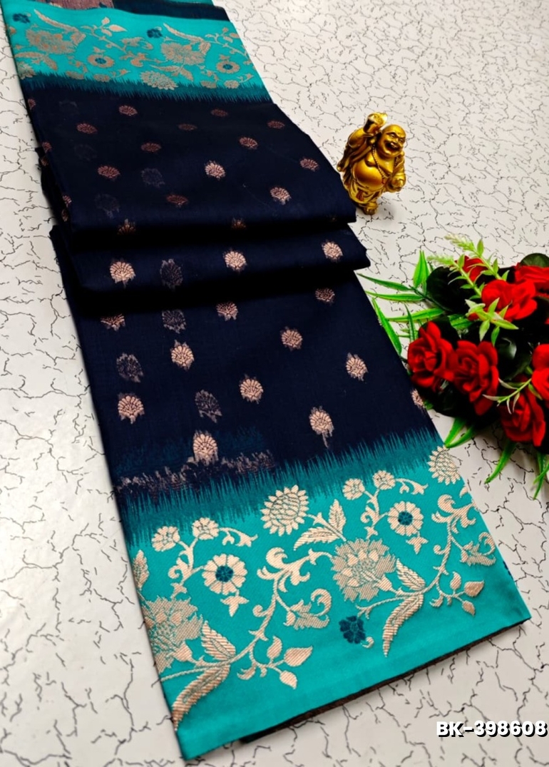 Banaras with our banarasi cotton fabric — a beautiful fusion of classic artistry and breathable comfort wear saree - NAVY COLOUR (2)