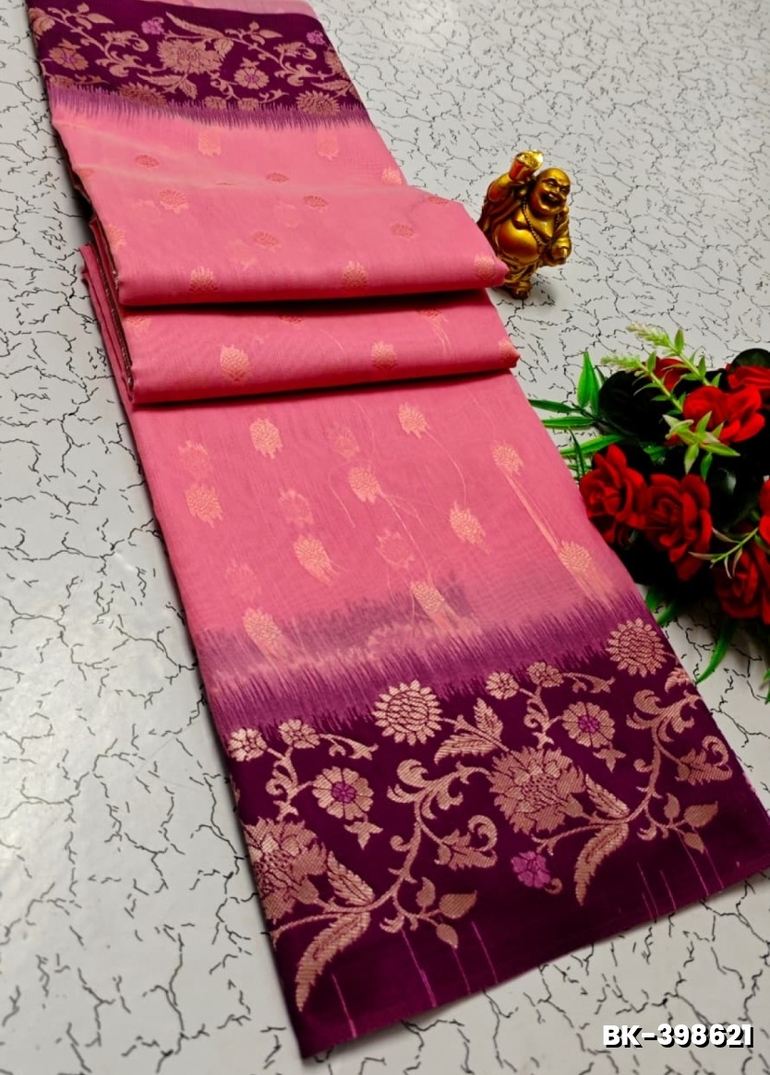 Banaras with our banarasi cotton fabric — a beautiful fusion of classic artistry and breathable comfort wear saree - BABY PINK (5)