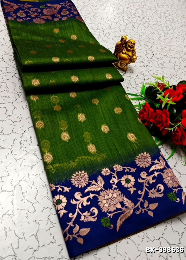 Banaras with our banarasi cotton fabric — a beautiful fusion of classic artistry and breathable comfort wear saree - BOTTLE GREEN (2)