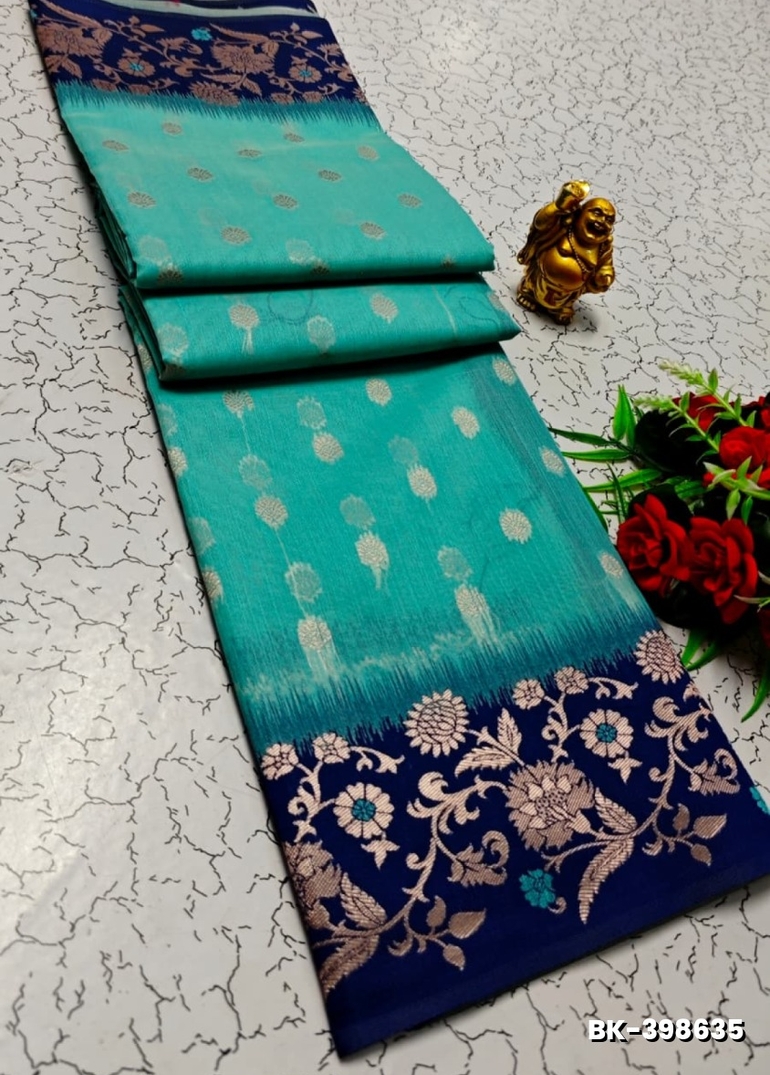 Banaras with our banarasi cotton fabric — a beautiful fusion of classic artistry and breathable comfort wear saree - DARK SKY BLUE (4)