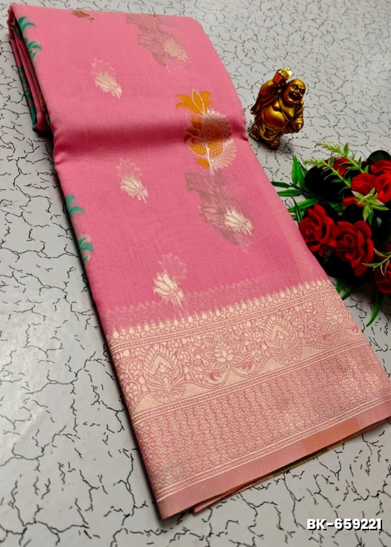 Banaras with our banarasi cotton fabric a beautiful fusion of classic artistry and breathable comfort wear saree - BABY PINK