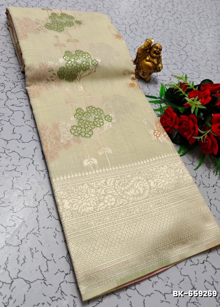 Banaras with our banarasi cotton fabric a beautiful fusion of classic artistry and breathable comfort wear saree - BEIGE COLOUR