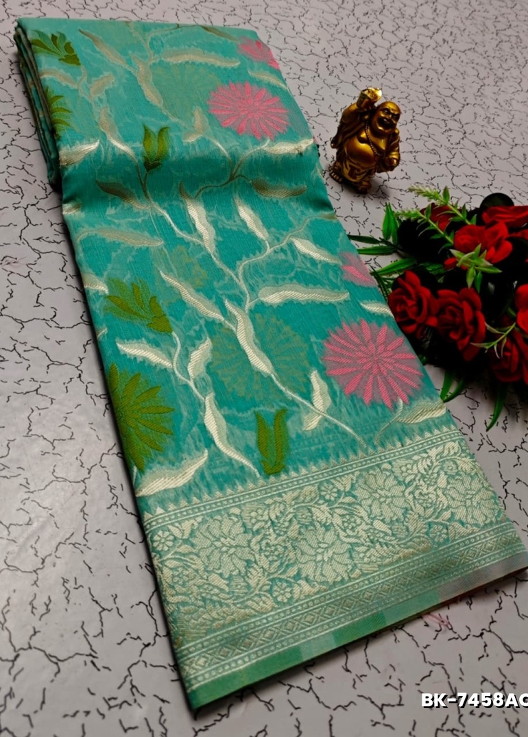 Banaras with our banarasi cotton fabric a beautiful fusion of classic artistry and breathable comfort wear saree - ICE BLUE (1)