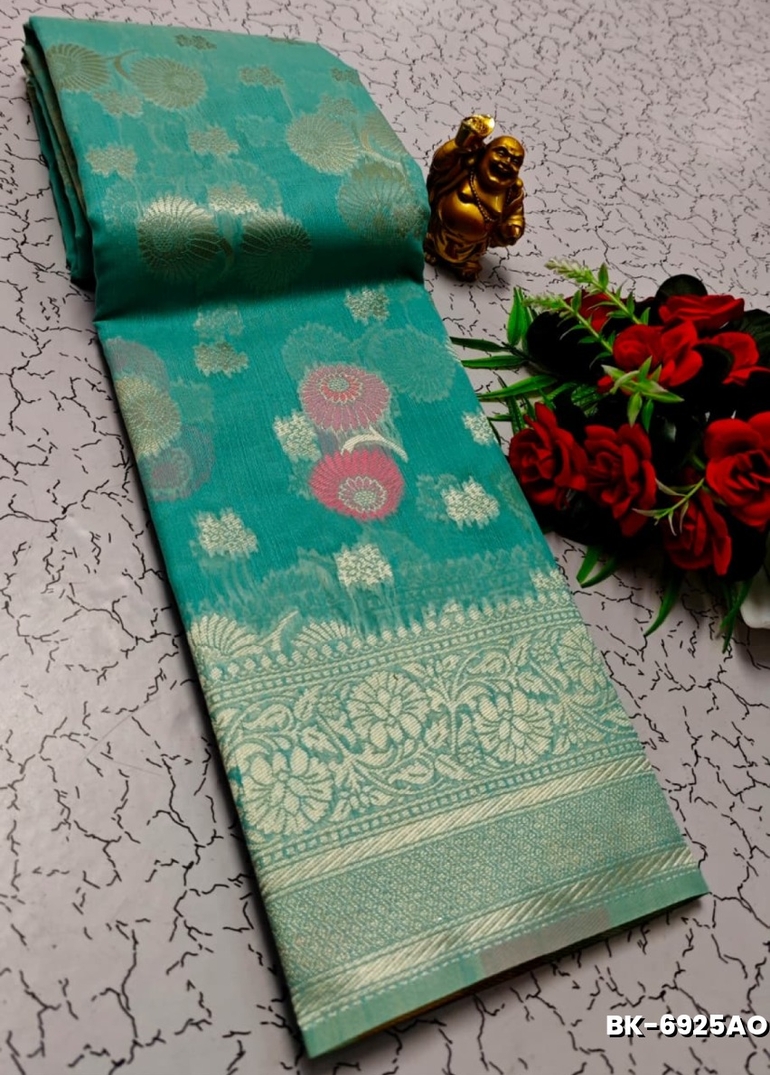 Banaras with our banarasi cotton fabric a beautiful fusion of classic artistry and breathable comfort wear saree - ICE BLUE (2)