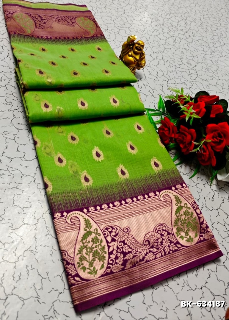 Banaras with our banarasi cotton fabric — a beautiful fusion of classic artistry and breathable comfort wear saree - FLORAISON GREEN (3)