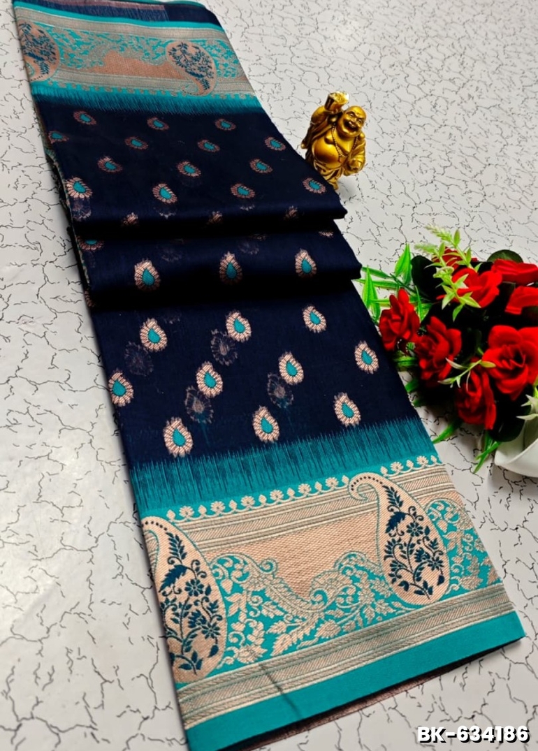 Banaras with our banarasi cotton fabric — a beautiful fusion of classic artistry and breathable comfort wear saree - R BLUE (1)