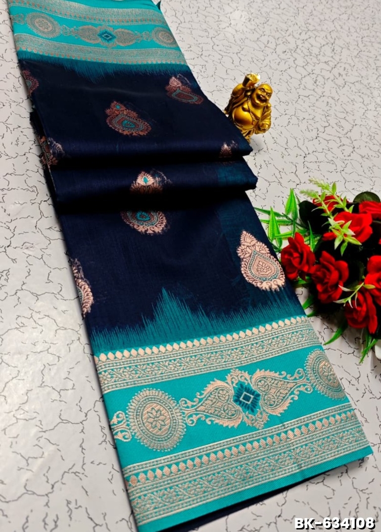 Banaras with our banarasi cotton fabric — a beautiful fusion of classic artistry and breathable comfort wear saree - NAVY COLOUR (3)