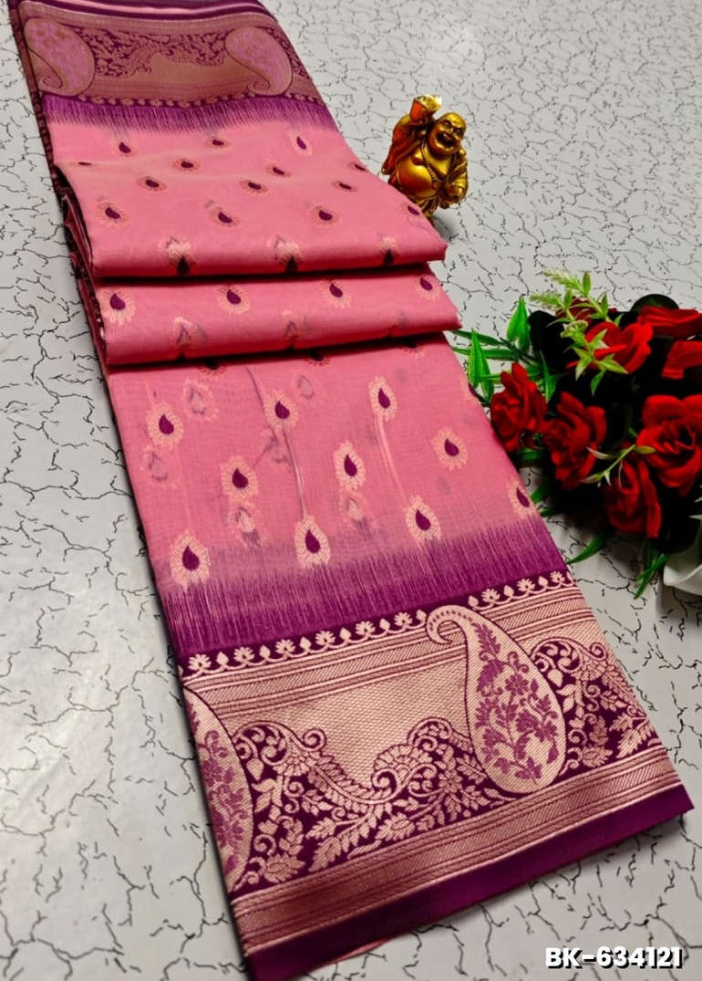 Banaras with our banarasi cotton fabric — a beautiful fusion of classic artistry and breathable comfort wear saree - BABY PINK (6)