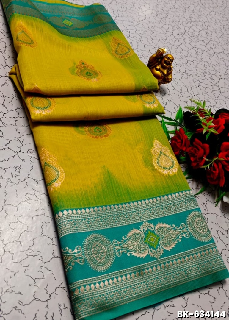 Banaras with our banarasi cotton fabric — a beautiful fusion of classic artistry and breathable comfort wear saree - LIGHT YELLOW