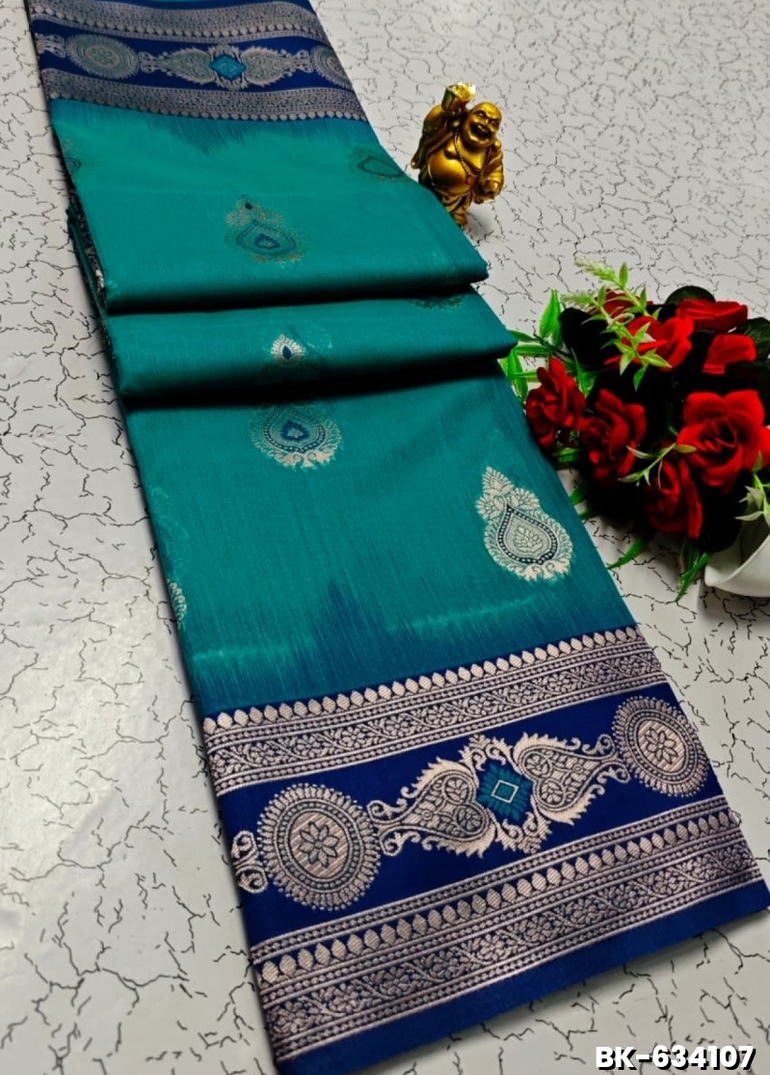 Banaras with our banarasi cotton fabric — a beautiful fusion of classic artistry and breathable comfort wear saree - TEAL COLOUR (5)