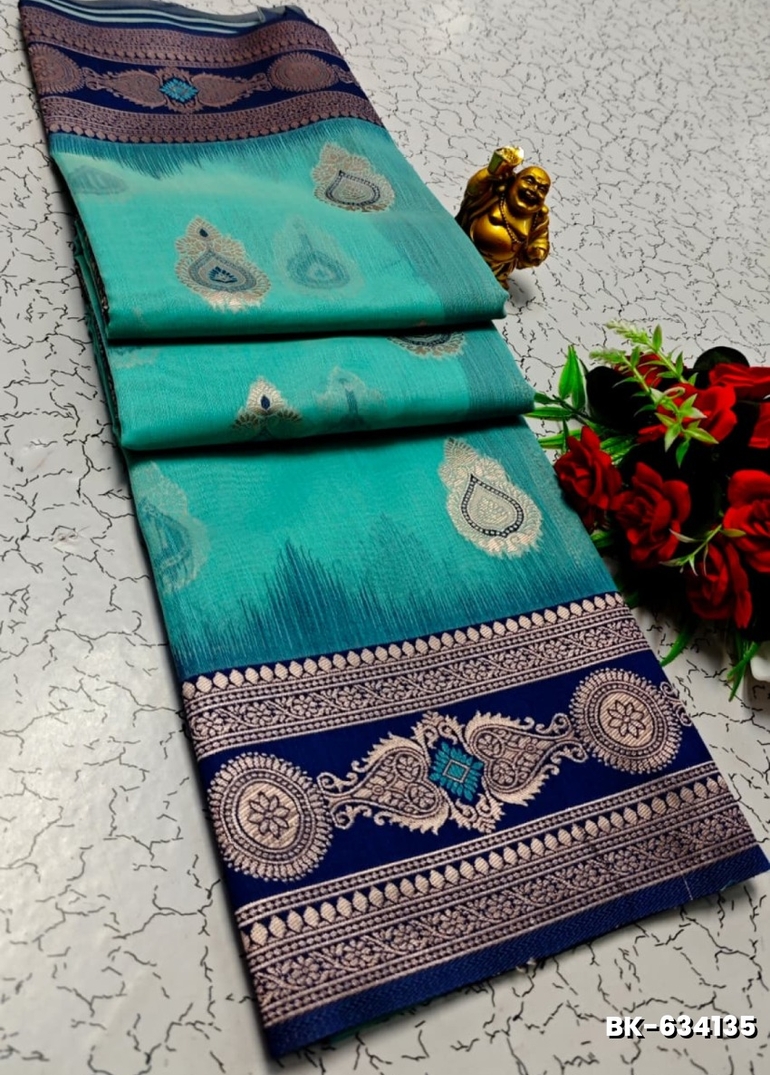 Banaras with our banarasi cotton fabric — a beautiful fusion of classic artistry and breathable comfort wear saree - DARK SKY BLUE (5)