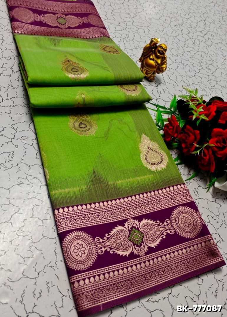 Banarasi with our banarasi cotton fabric — a beautiful fusion of classic artistry and breathable comfort wear saree - FLORAISON GREEN