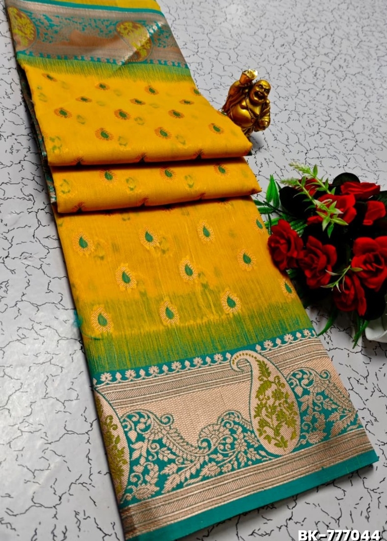Banarasi with our banarasi cotton fabric — a beautiful fusion of classic artistry and breathable comfort wear saree - LIGHT YELLOW