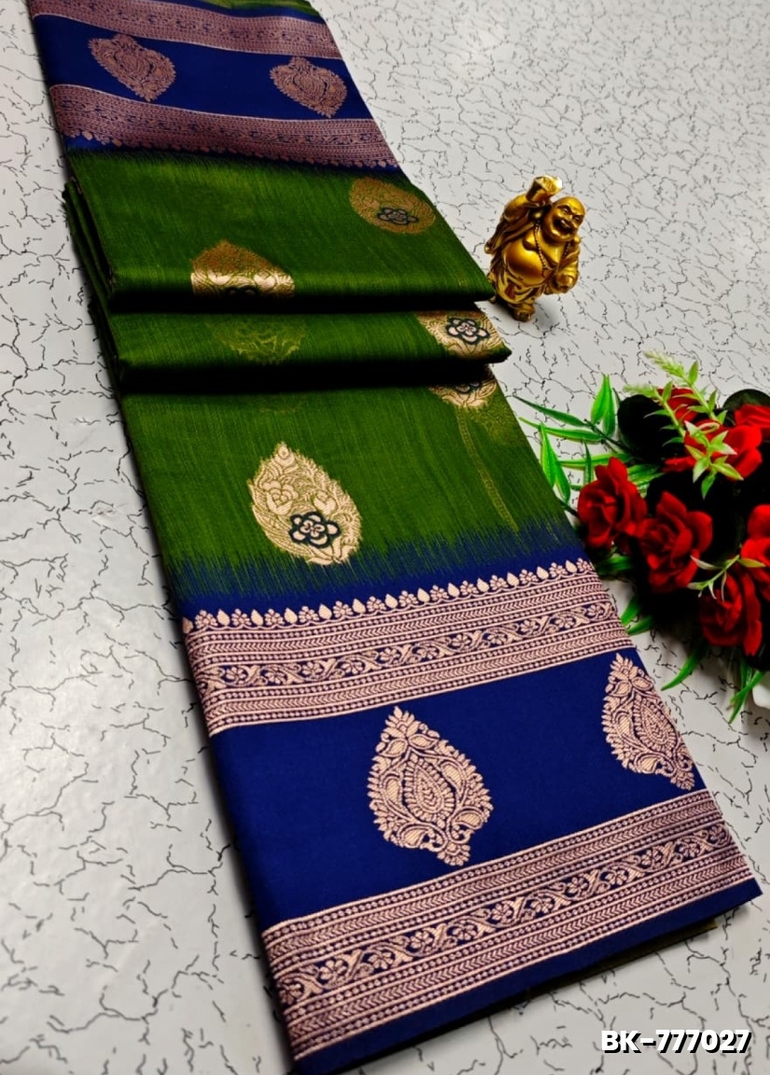 Banarasi with our banarasi cotton fabric — a beautiful fusion of classic artistry and breathable comfort wear saree - MEHENDHI GREEN