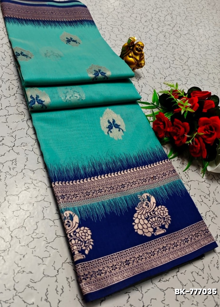 Banarasi with our banarasi cotton fabric — a beautiful fusion of classic artistry and breathable comfort wear saree - DARK SKY BLUE