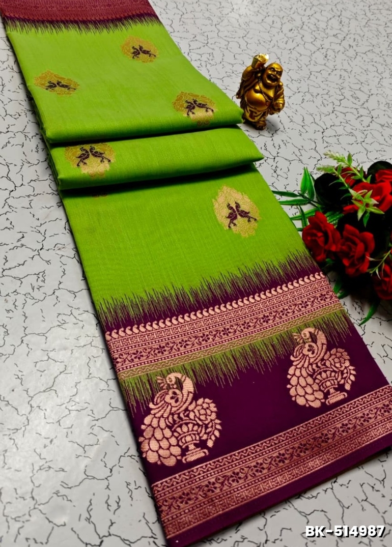 Banarasi with our banarasi cotton fabric — a beautiful fusion of classic artistry and breathable comfort wear saree - FLORAISON GREEN (2)