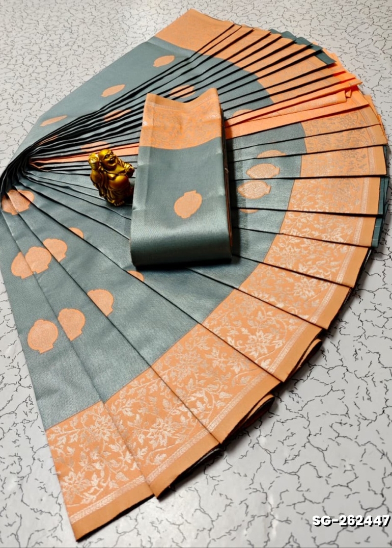 Premium kubera pattu saree rapier fancy  light weight silk type sarees flower design function wear - GRAY