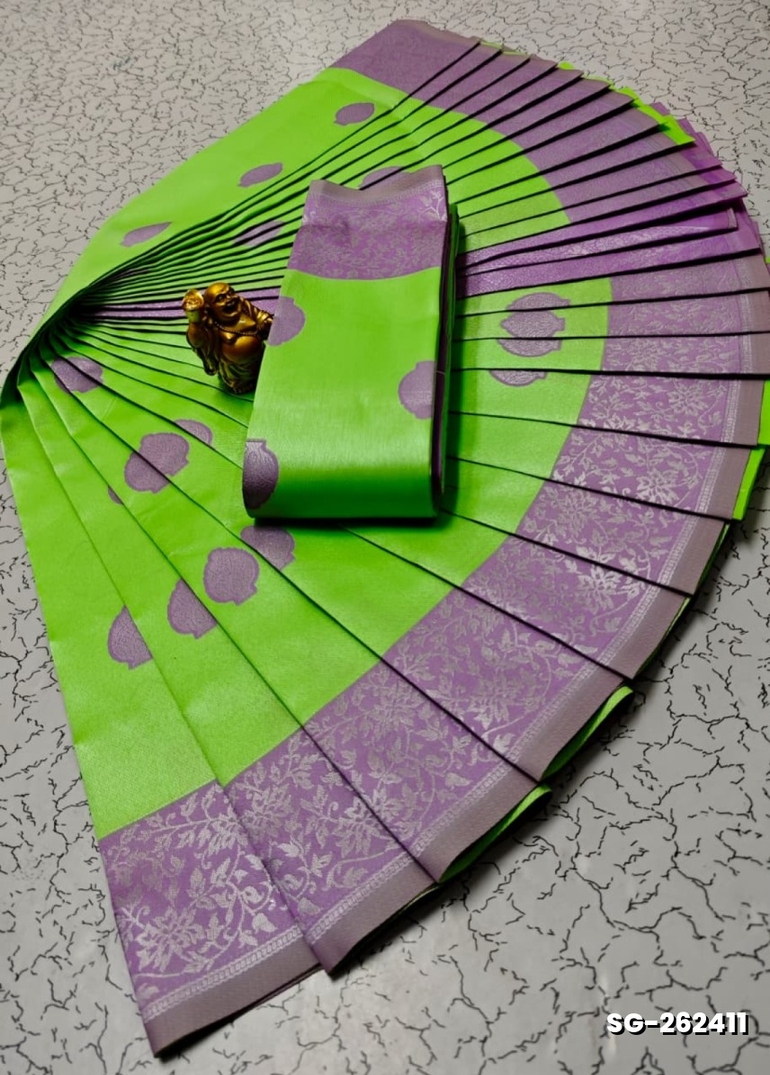 Premium kubera pattu saree rapier fancy  light weight silk type sarees flower design function wear - PARET GREEN