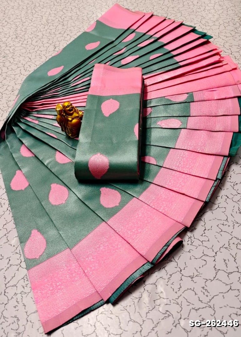 Premium kubera pattu saree rapier fancy  light weight silk type sarees flower design function wear - LIGHT GREEN SHADE