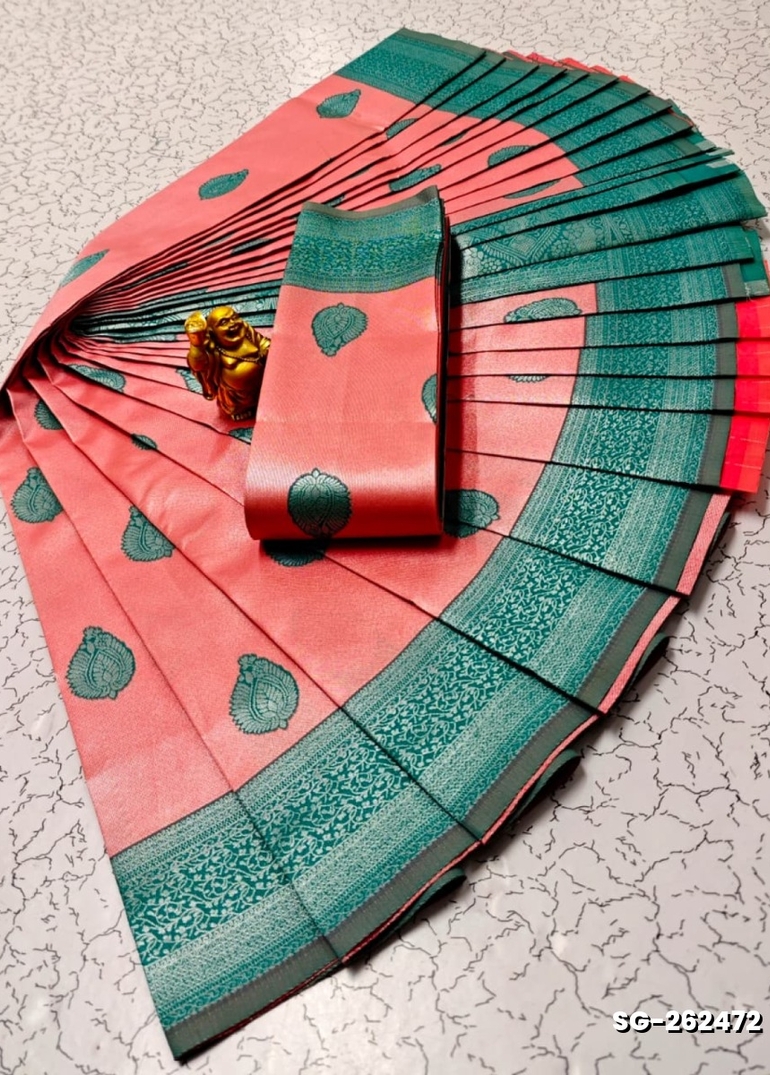 Premium kubera pattu saree rapier fancy  light weight silk type sarees flower design function wear - CORAL COLOUR (1)