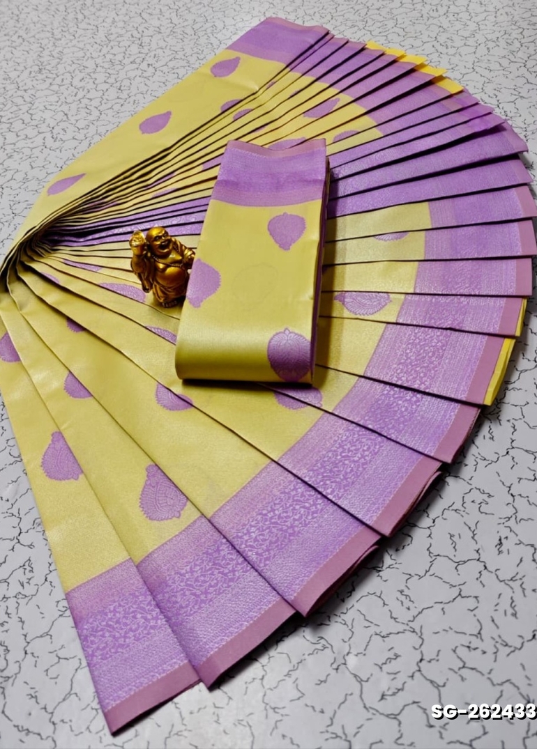 Premium kubera pattu saree rapier fancy  light weight silk type sarees flower design function wear - CREAM