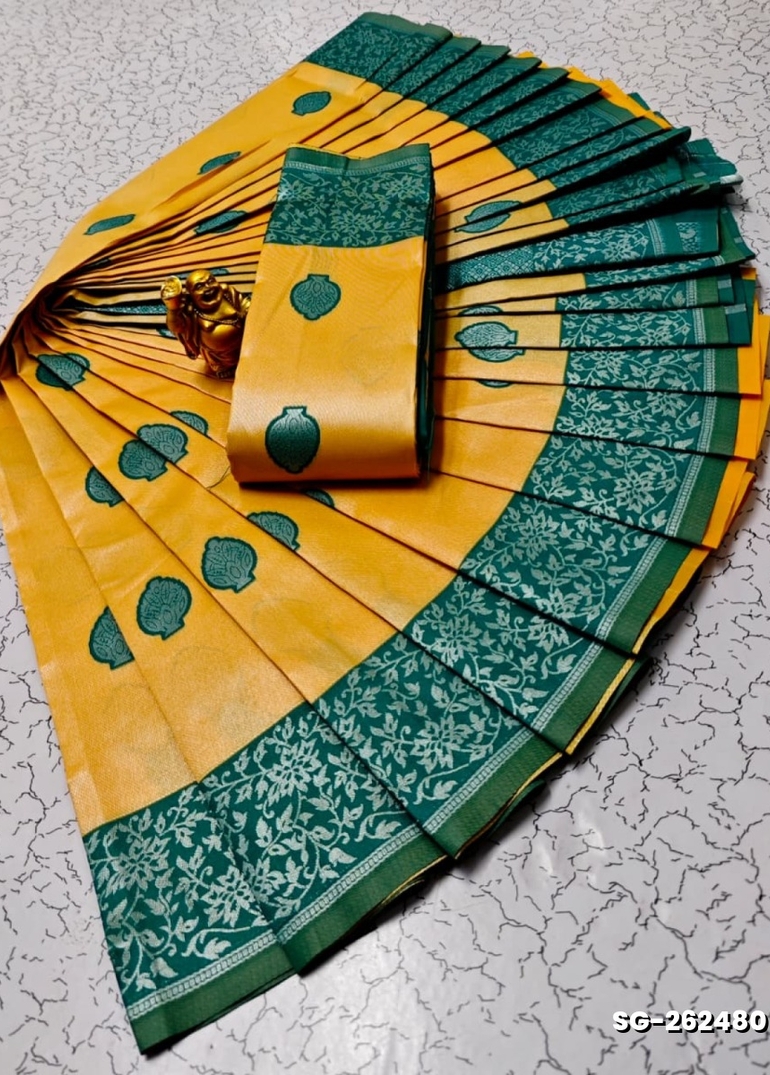 Premium kubera pattu saree rapier fancy  light weight silk type sarees flower design function wear - TANGERINE COLOUR