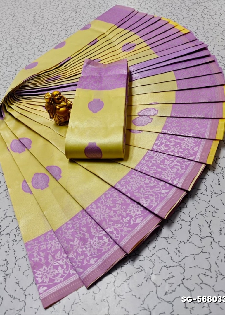 Premium kubera pattu saree rapier fancy  light weight silk type sarees flower design function wear - CREAM (1)