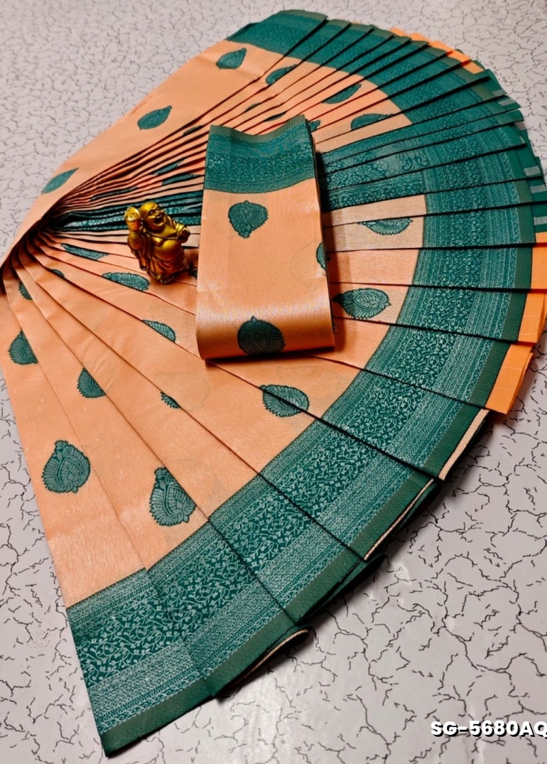 Premium kubera pattu saree rapier fancy  light weight silk type sarees flower design function wear - LITE PEACH (2)