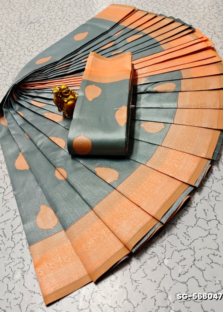 Premium kubera pattu saree rapier fancy  light weight silk type sarees flower design function wear - GRAY (1)