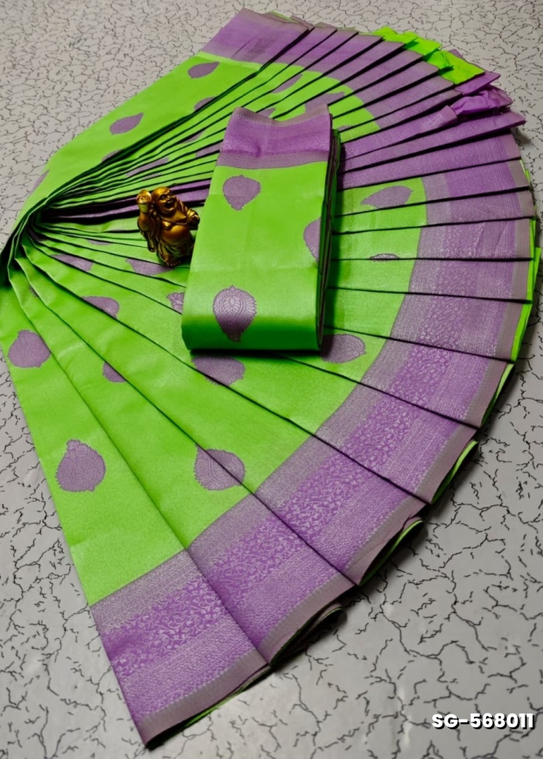 Premium kubera pattu saree rapier fancy  light weight silk type sarees flower design function wear - PARET GREEN (1)