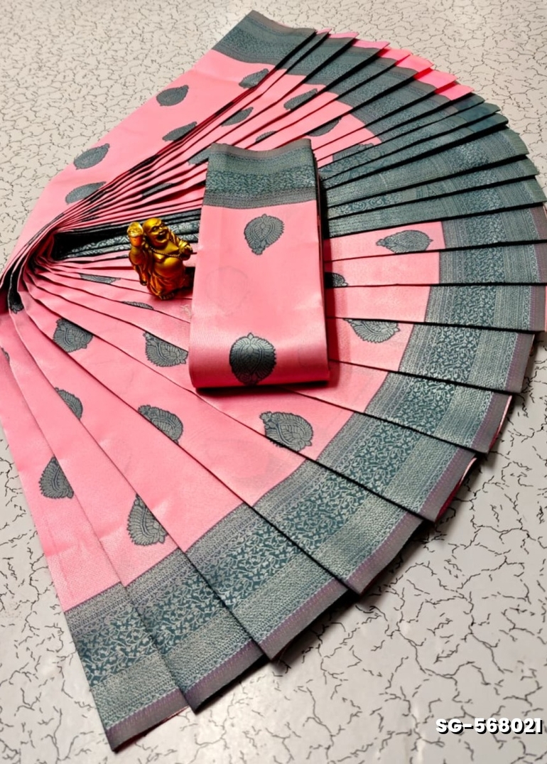 Premium kubera pattu saree rapier fancy  light weight silk type sarees flower design function wear - BABY PINK (2)