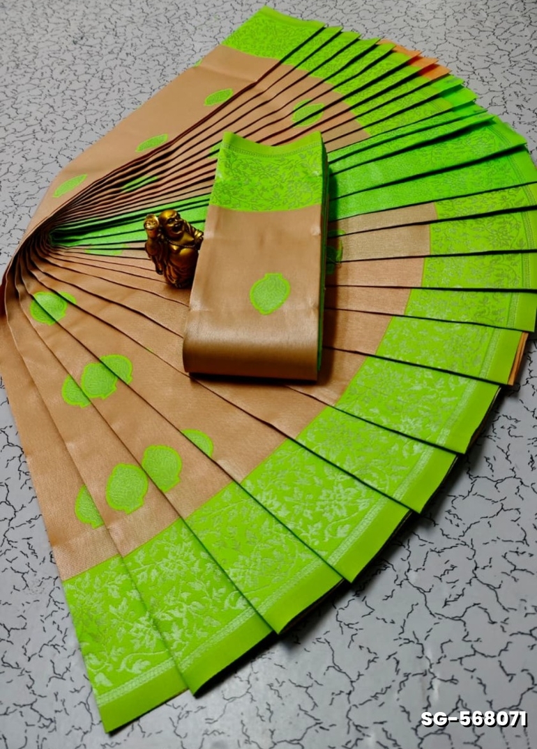 Premium kubera pattu saree rapier fancy  light weight silk type sarees flower design function wear - PEACH COLOUR (1)