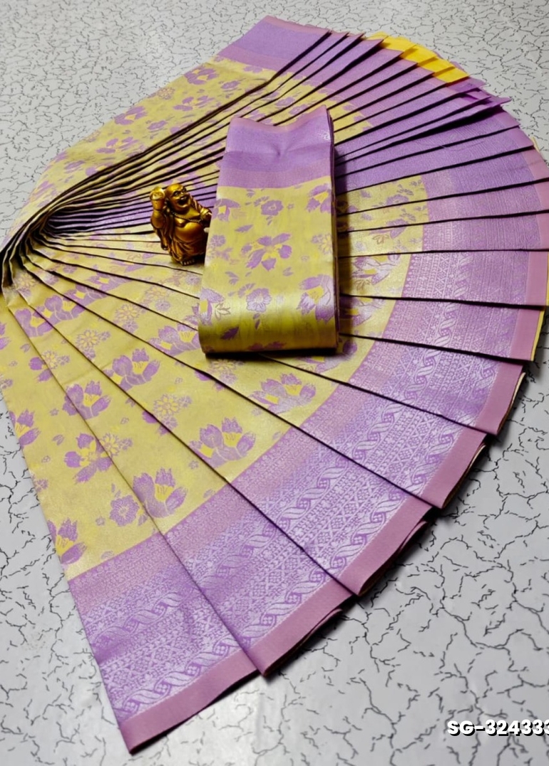 Premium kubera pattu saree rapier fancy  light weight silk type sarees flower design function wear - CREAM (2)