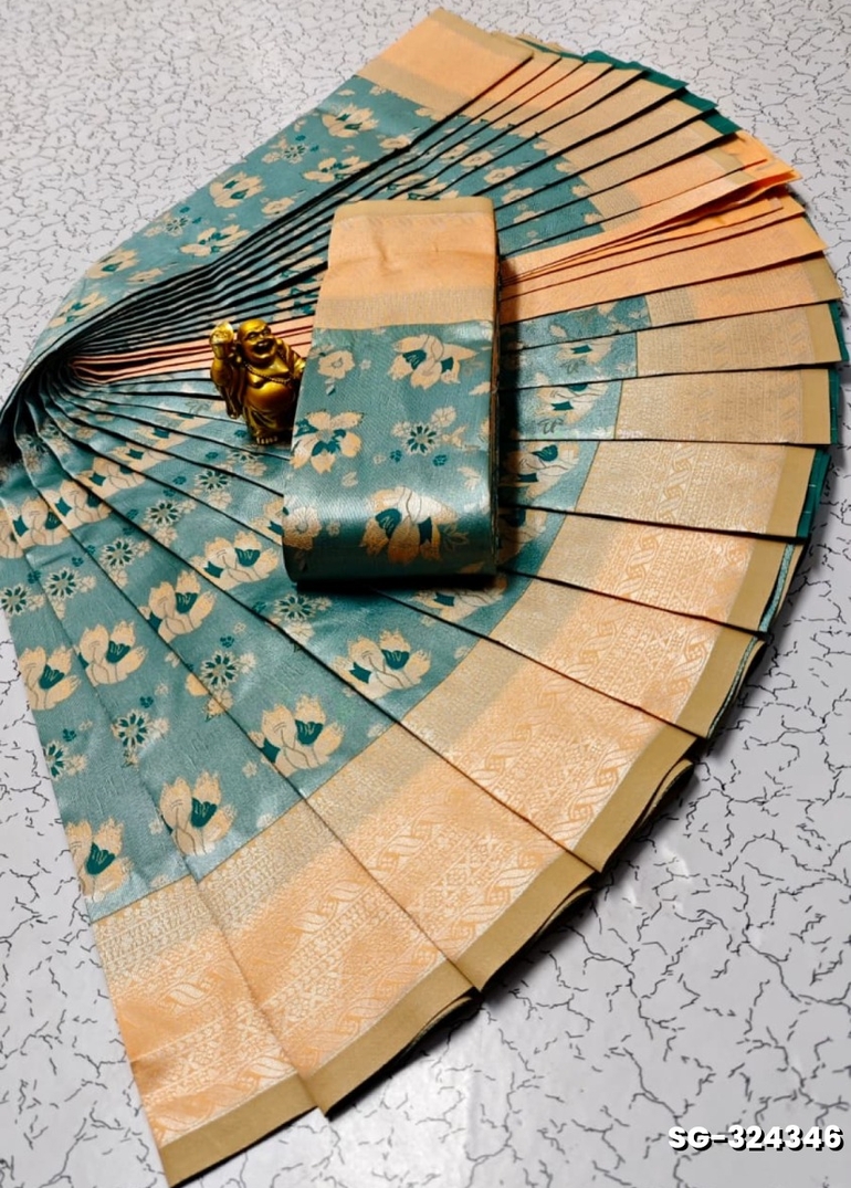 Premium kubera pattu saree rapier fancy  light weight silk type sarees flower design function wear - LIGHT GREEN SHADE (4)