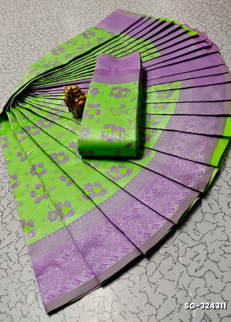 Premium kubera pattu saree rapier fancy  light weight silk type sarees flower design function wear - PARET GREEN (2)