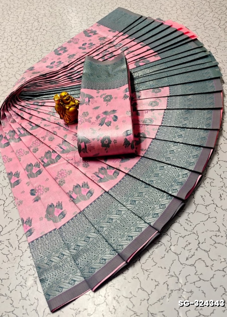 Premium kubera pattu saree rapier fancy  light weight silk type sarees flower design function wear - LIGHT PINK