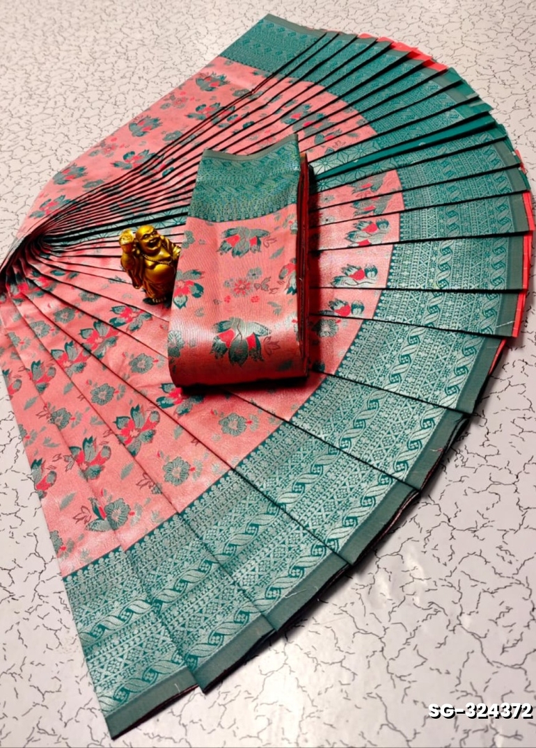 Premium kubera pattu saree rapier fancy  light weight silk type sarees flower design function wear - CORAL COLOUR (3)