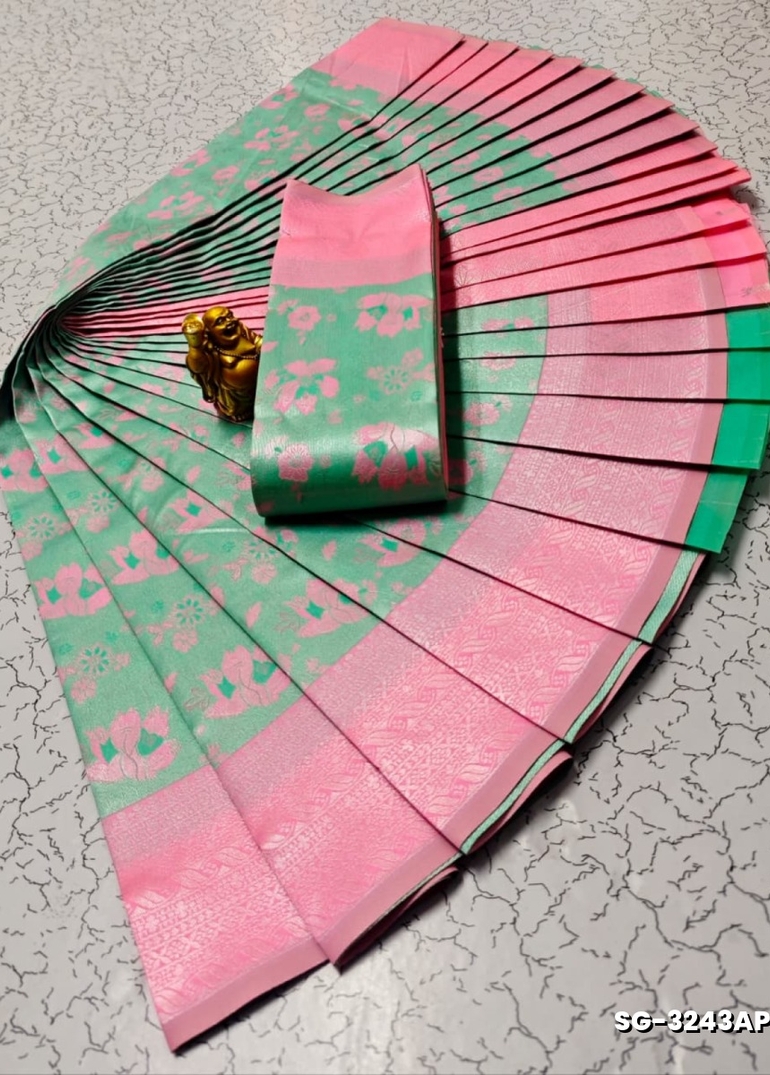 Premium kubera pattu saree rapier fancy  light weight silk type sarees flower design function wear - REXONA (3)