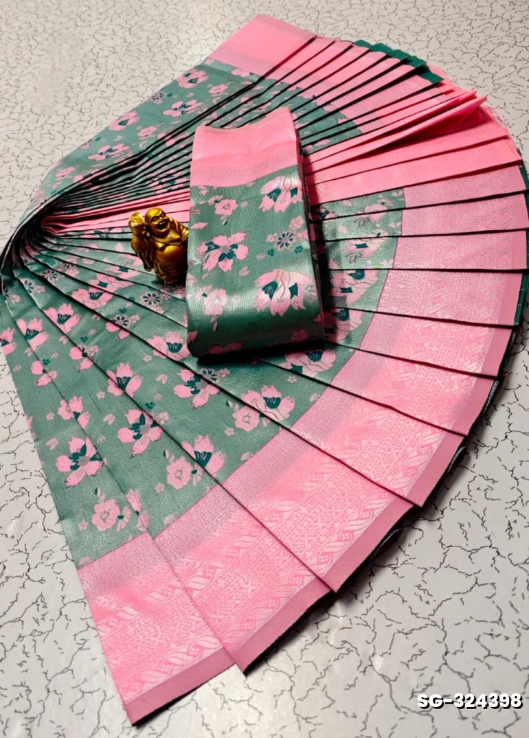 Premium kubera pattu saree rapier fancy  light weight silk type sarees flower design function wear - LITE TEAL (1)