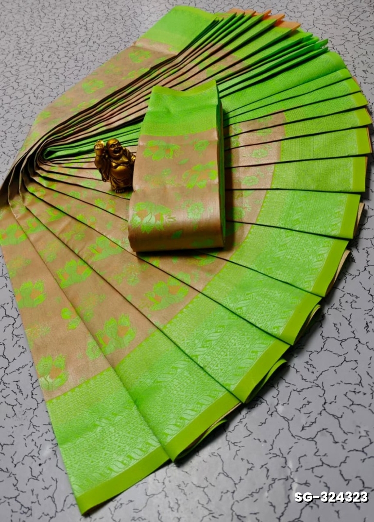 Premium kubera pattu saree rapier fancy  light weight silk type sarees flower design function wear - LIGHT SANDLE