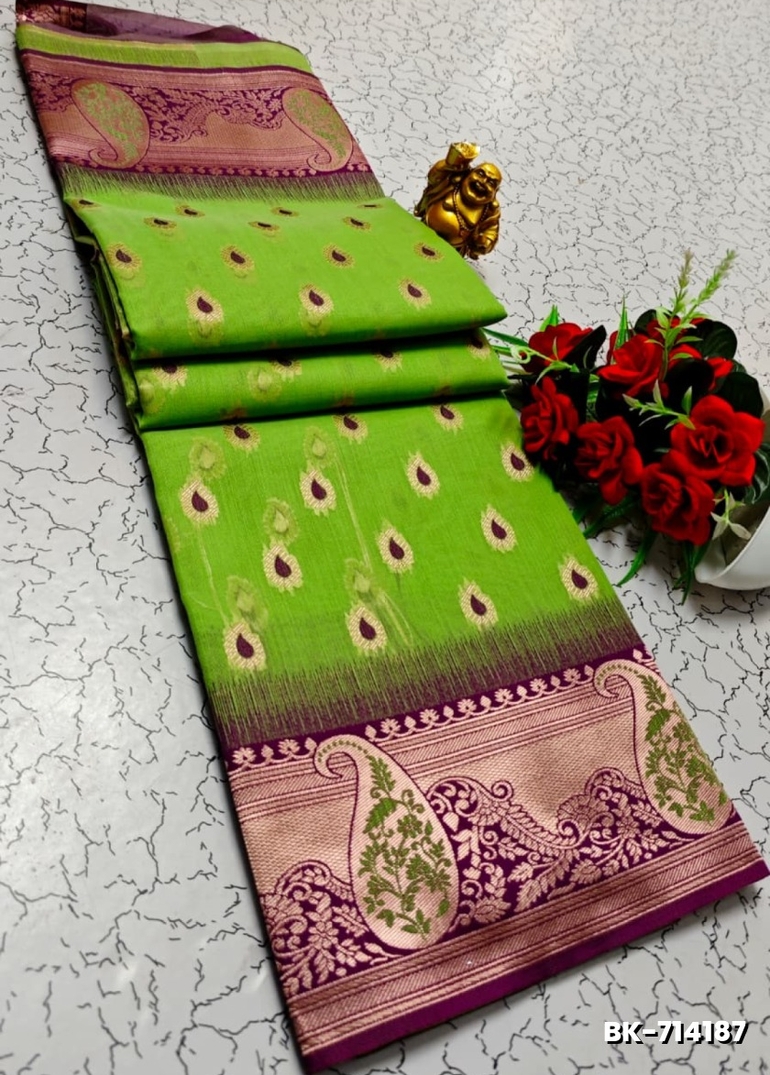 Banarasi with our banarasi cotton fabric — a beautiful fusion of classic artistry and breathable comfort wear saree - FLORAISON GREEN (3)