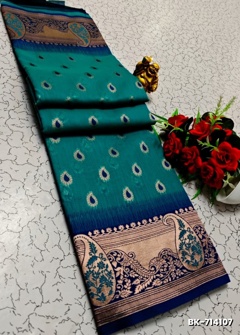 Banarasi with our banarasi cotton fabric — a beautiful fusion of classic artistry and breathable comfort wear saree - TEAL COLOUR (1)