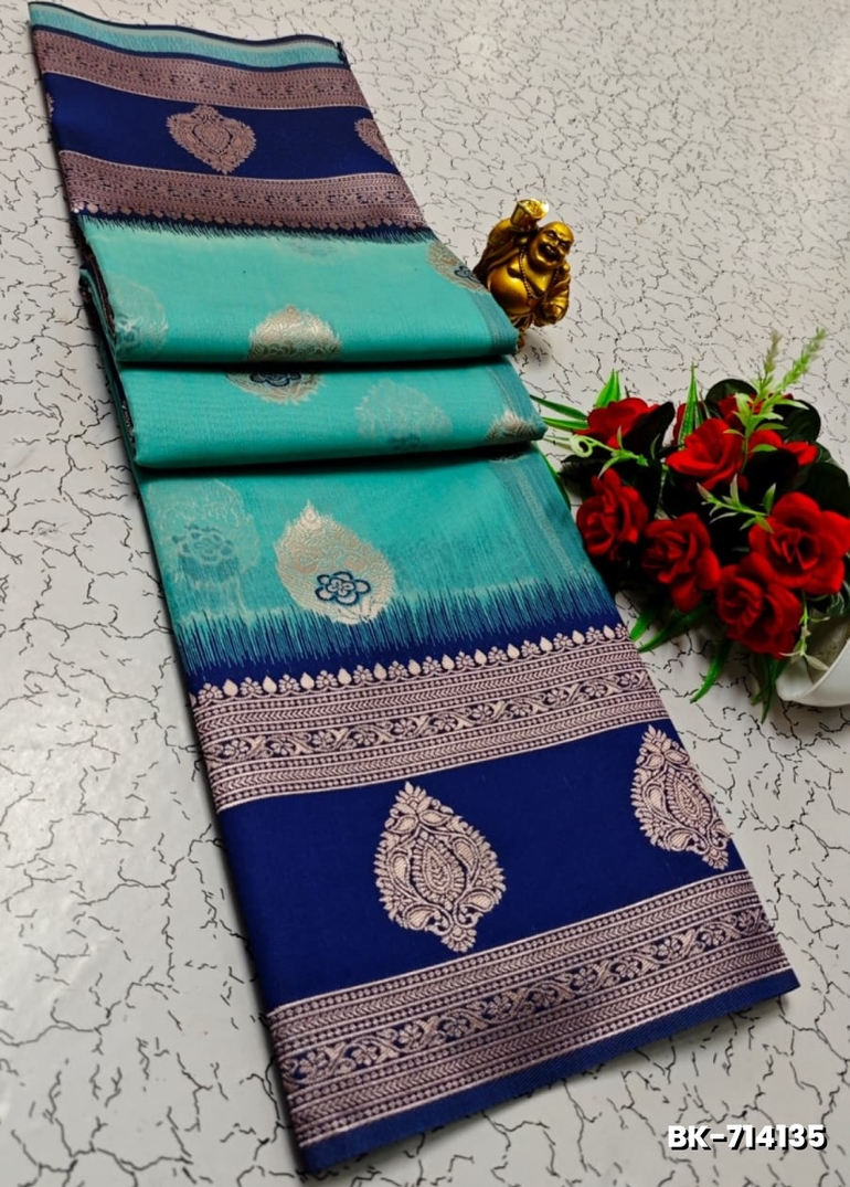 Banarasi with our banarasi cotton fabric — a beautiful fusion of classic artistry and breathable comfort wear saree - DARK SKY BLUE (2)