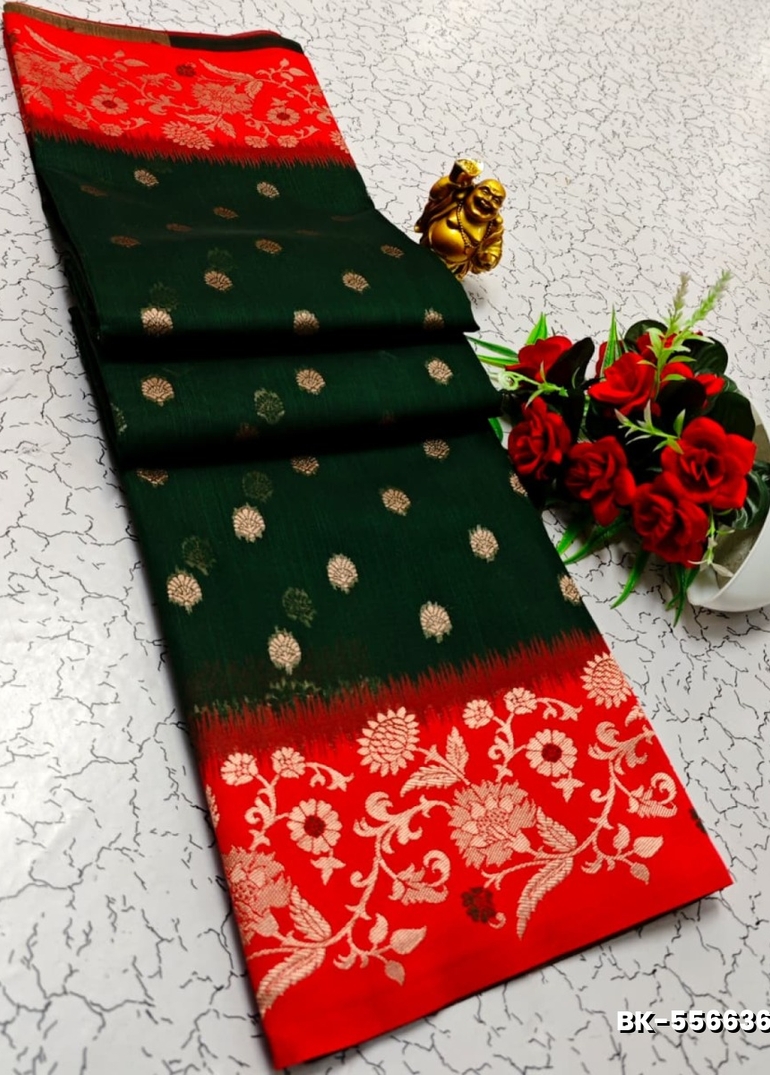 Banarasi with our banarasi cotton fabric — a beautiful fusion of classic artistry and breathable comfort wear saree - BOTTLE GREEN (2)