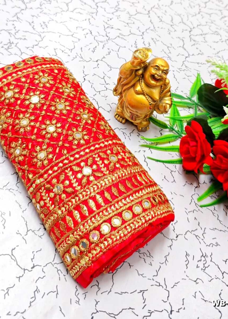 Luxurious heavy work blouse fabric with floral goldwork jaal border - RED