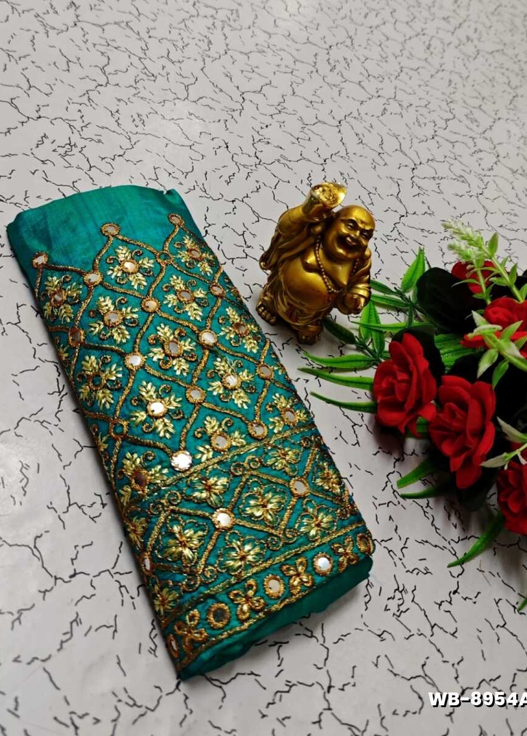 Luxurious heavy work blouse fabric with floral goldwork jaal border - REXONA