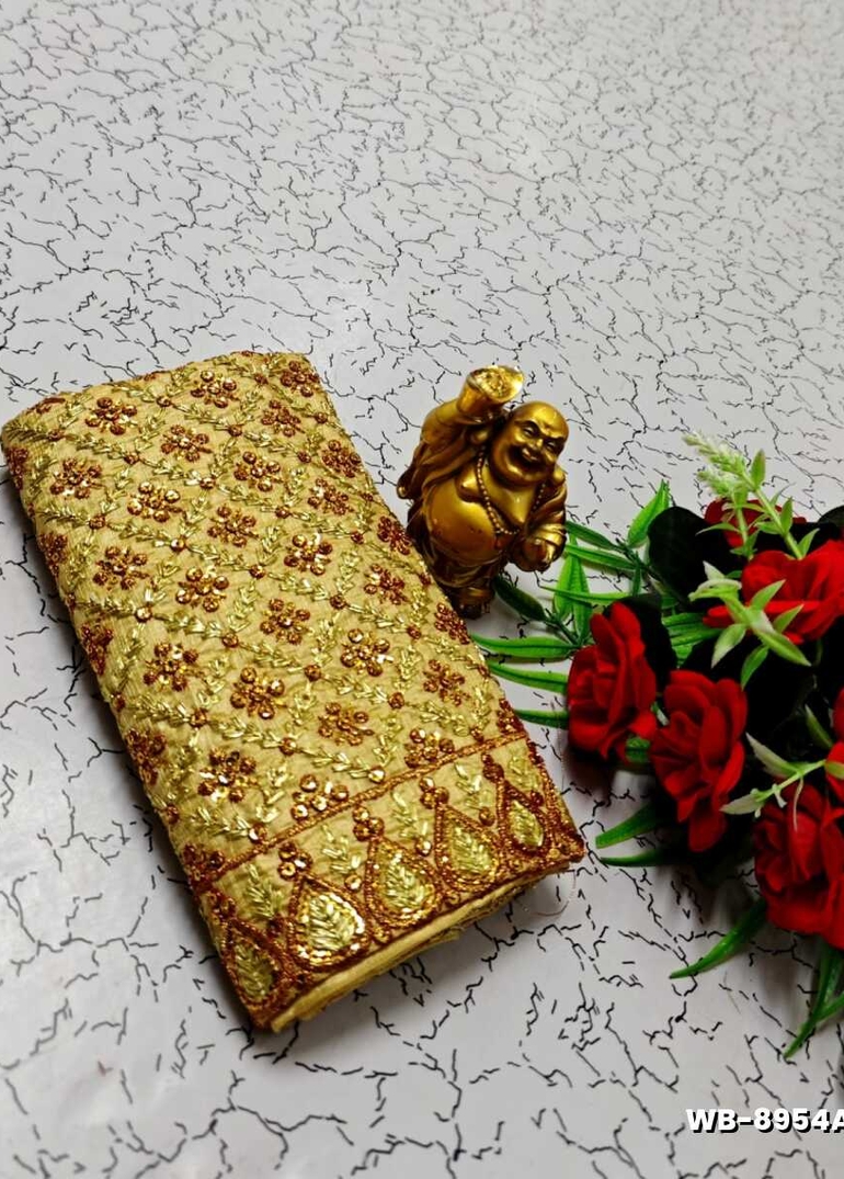 Luxurious heavy work blouse fabric with floral goldwork jaal border - SANDLE