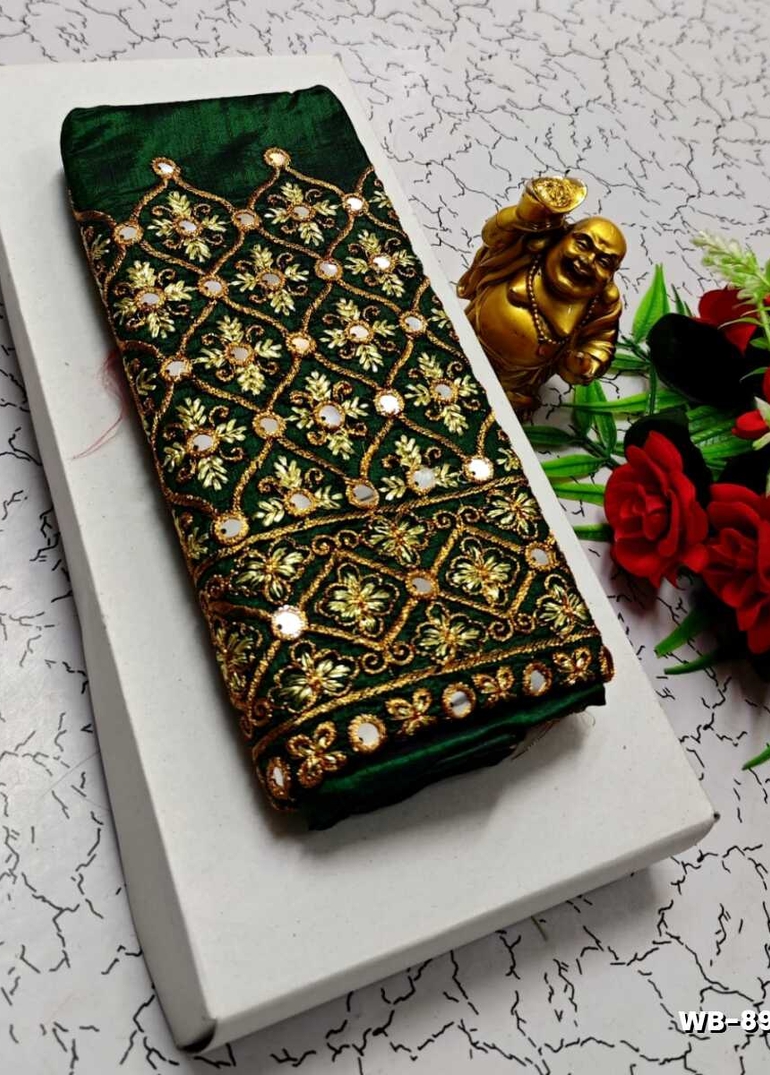 Luxurious heavy work blouse fabric with floral goldwork jaal border - BOTTLE GREEN